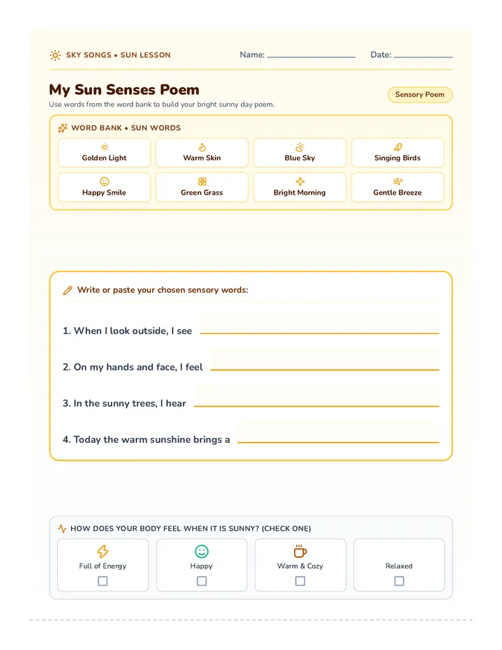 Sun Senses Worksheet