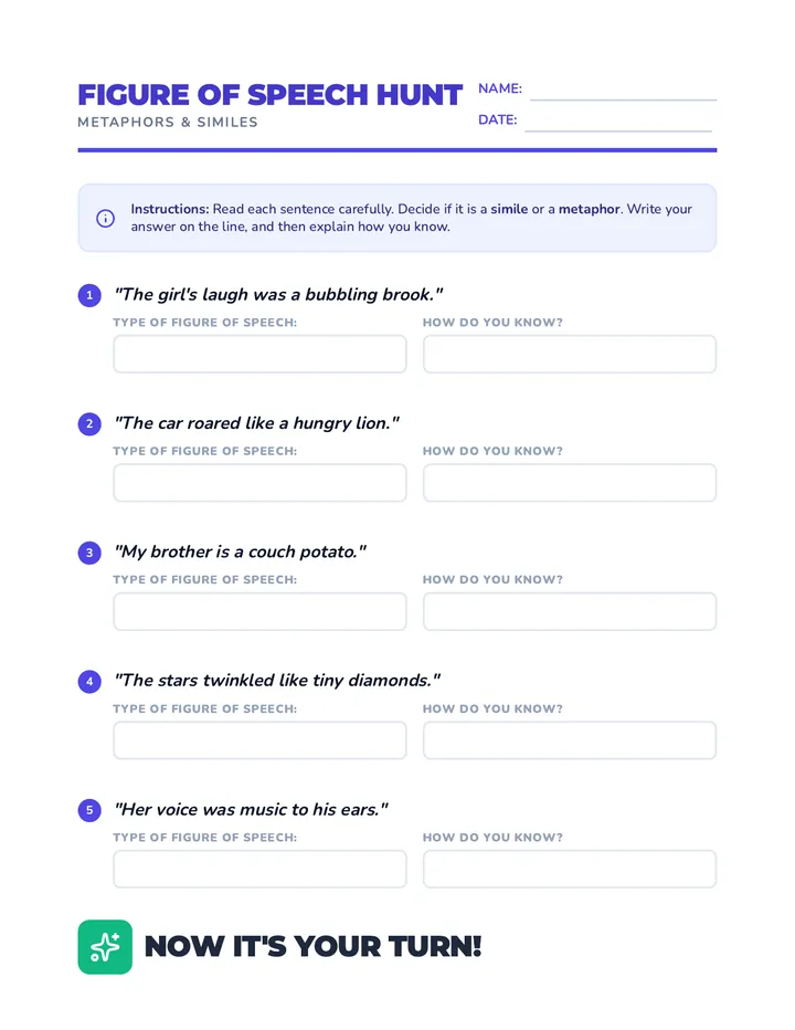 Figure of Speech Hunt Worksheet