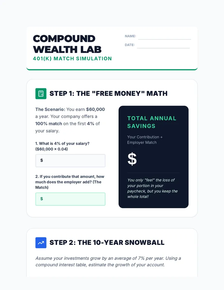 Wealth Match Worksheet