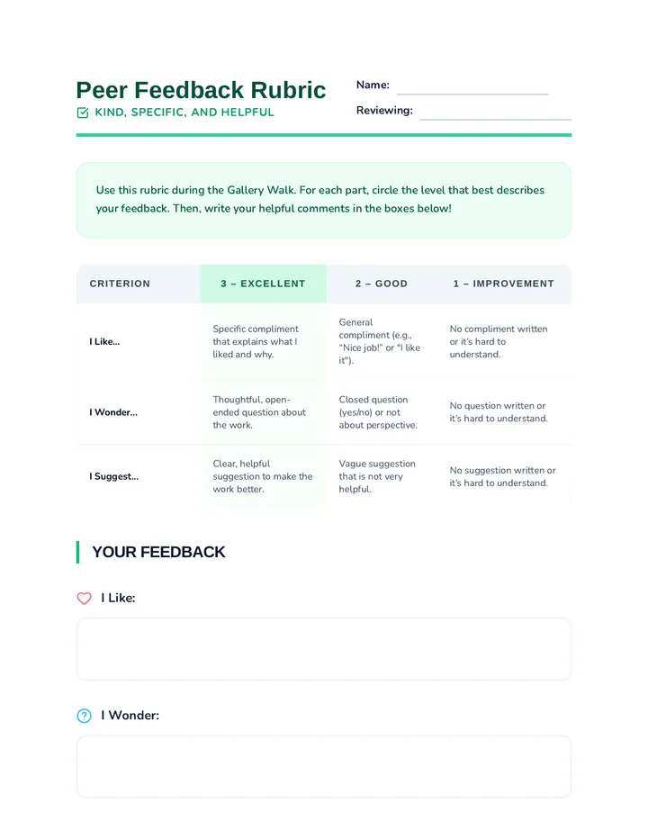 Peer Feedback Rubric