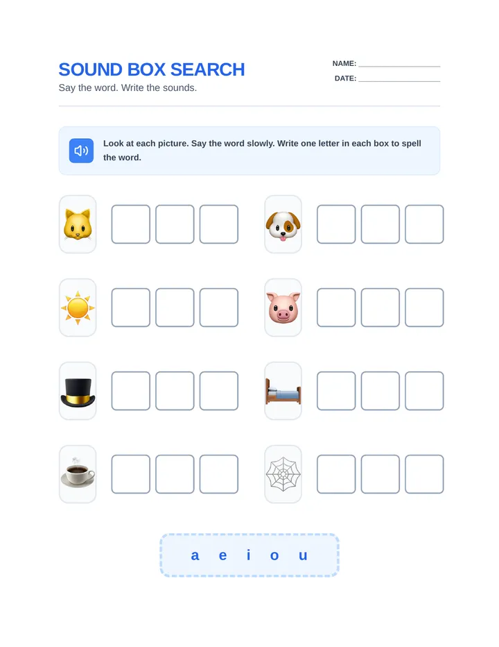 Sound Box Search Worksheet