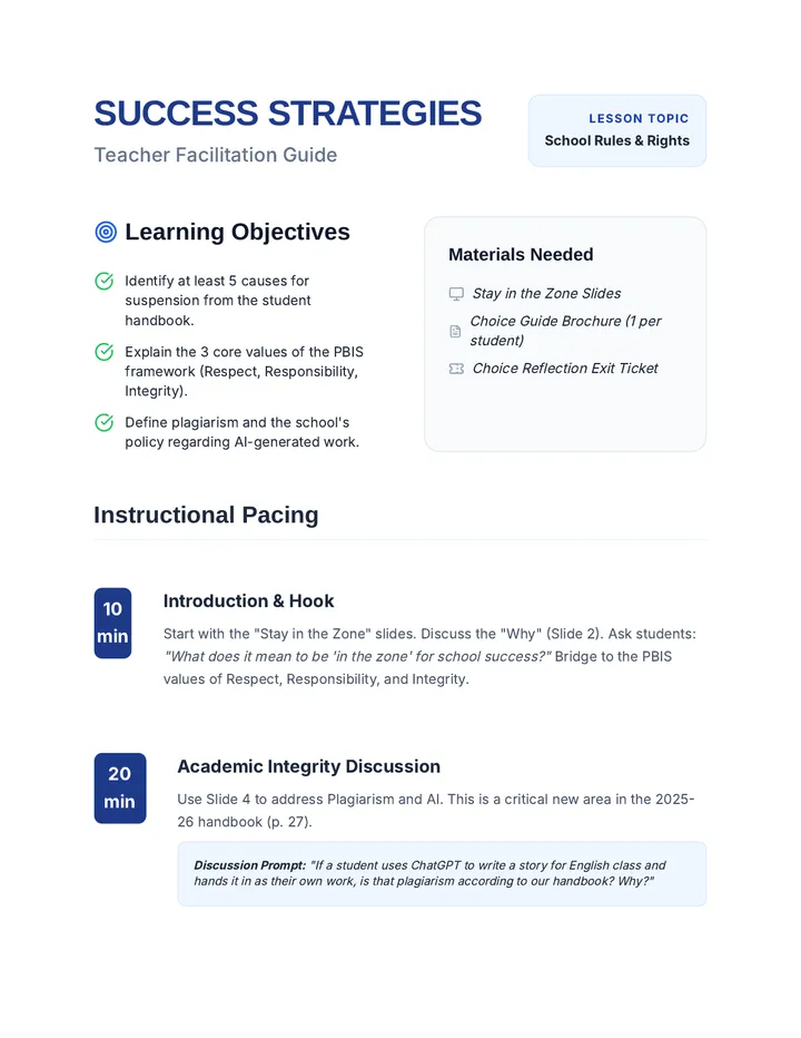 Success Strategies Teacher Guide