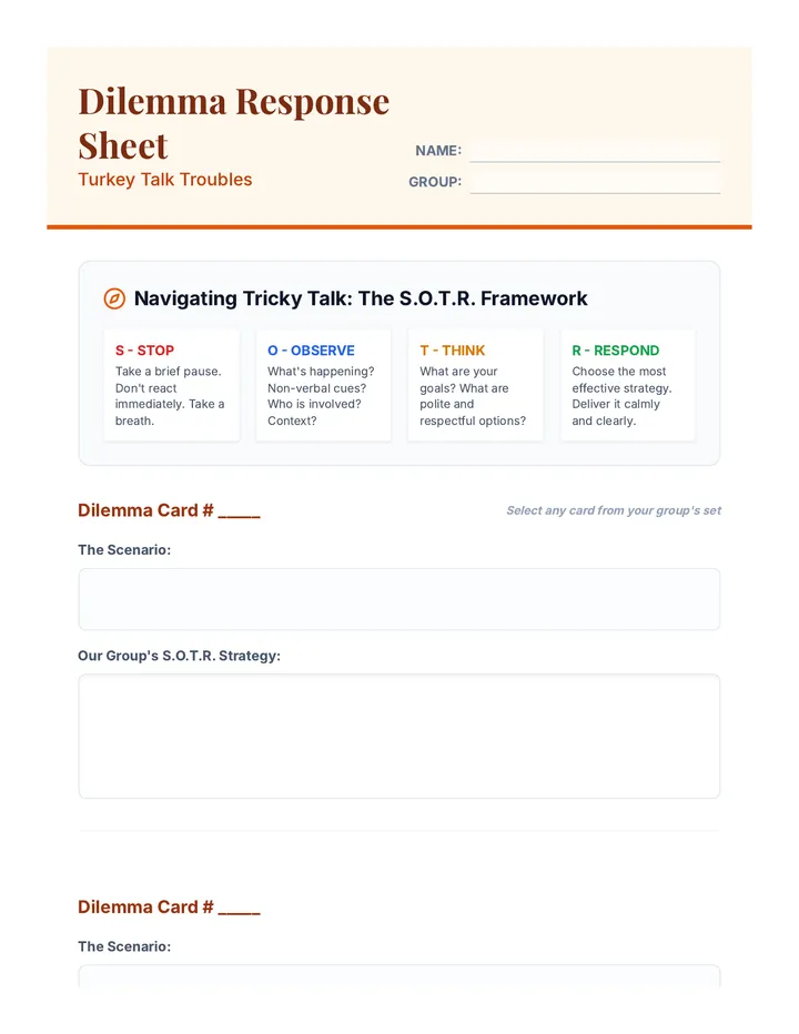 Dilemma Response Sheet Worksheet