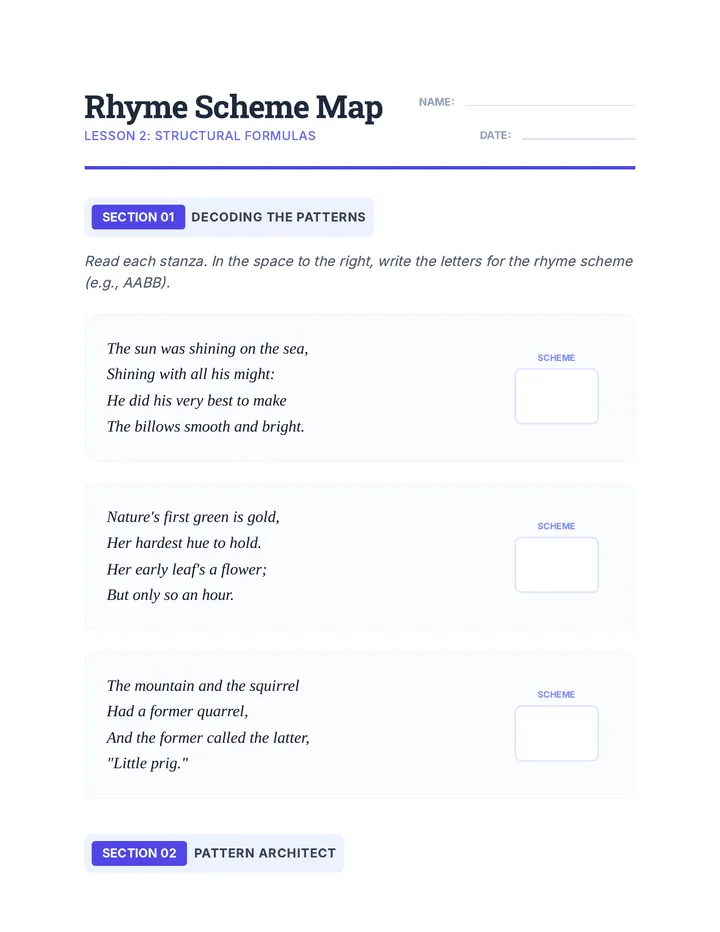Rhyme Scheme Map Worksheet