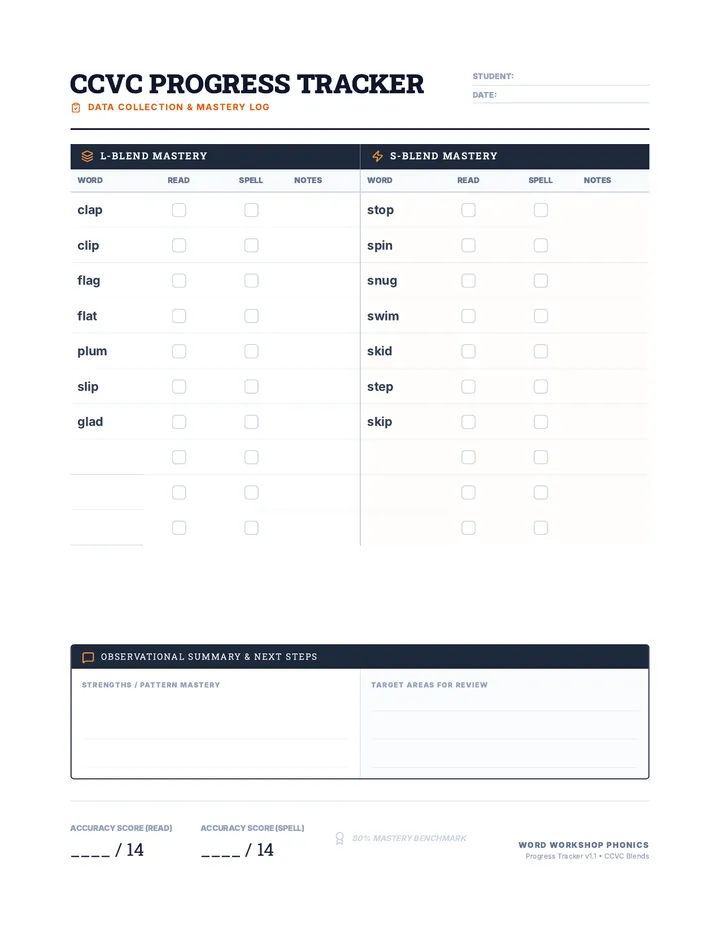 Word Tracker Sheet