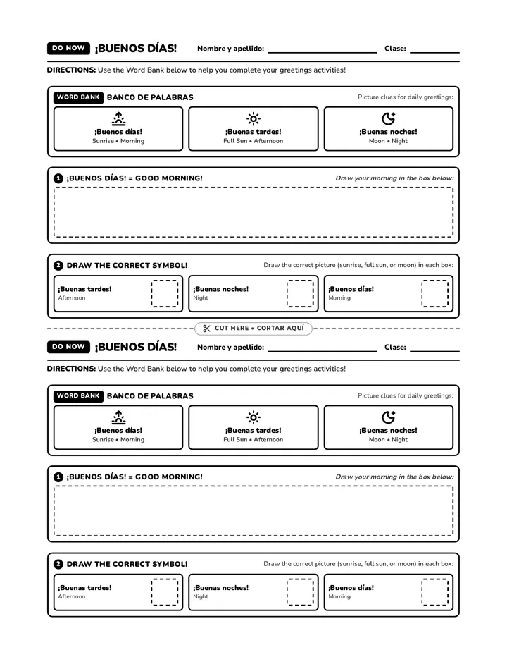 Buenos Dias Warmup Handout