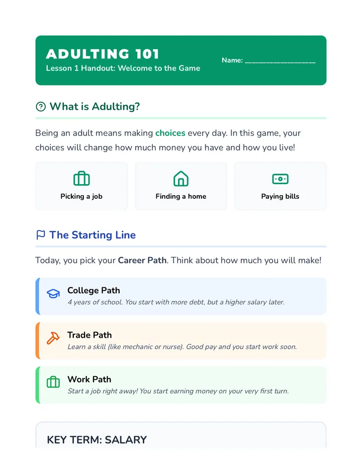 Adulting 101 Intro Handout