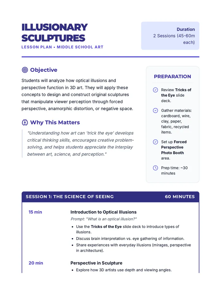 Illusionary Sculptures Lesson Plan