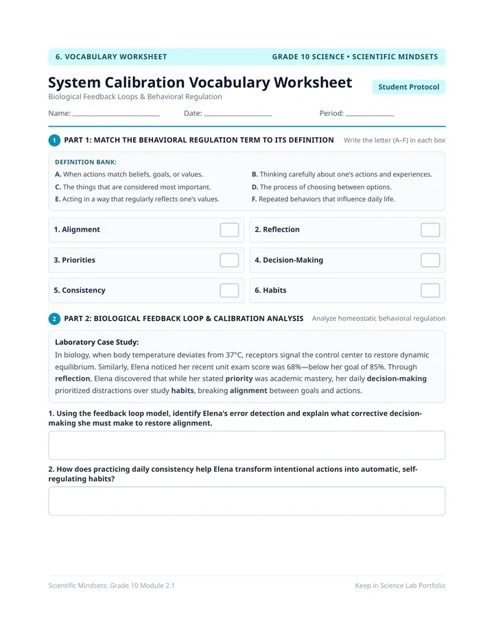 System Calibration Vocabulary Worksheet