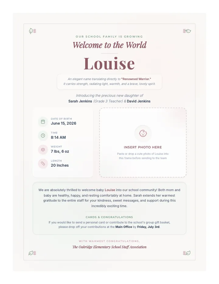 Louise Baby Announcement Flyer