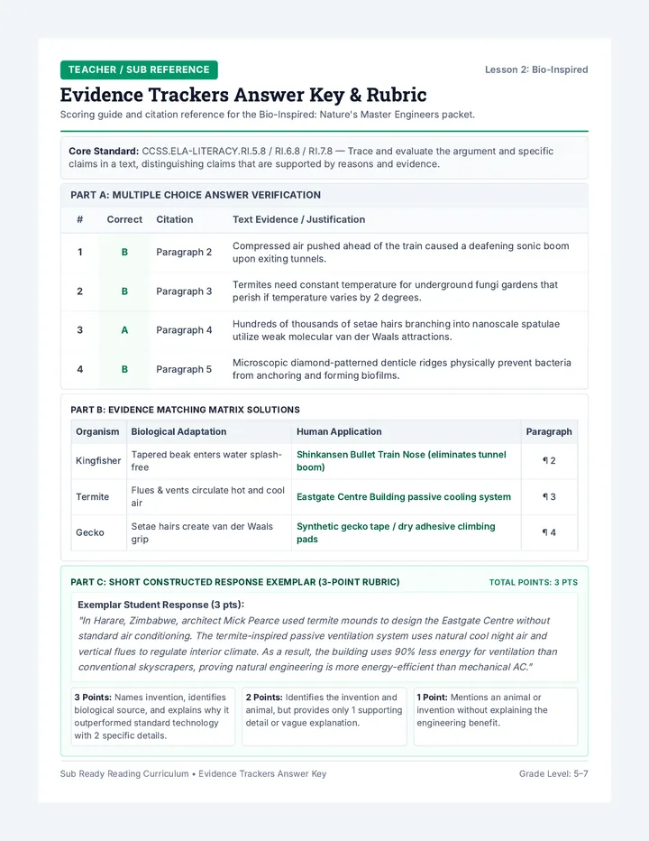 Evidence Trackers Answer Key