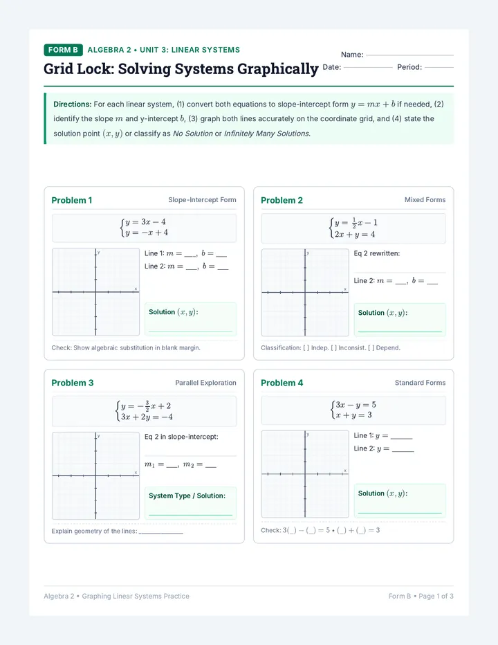 Grid Lock Systems Worksheet Form B