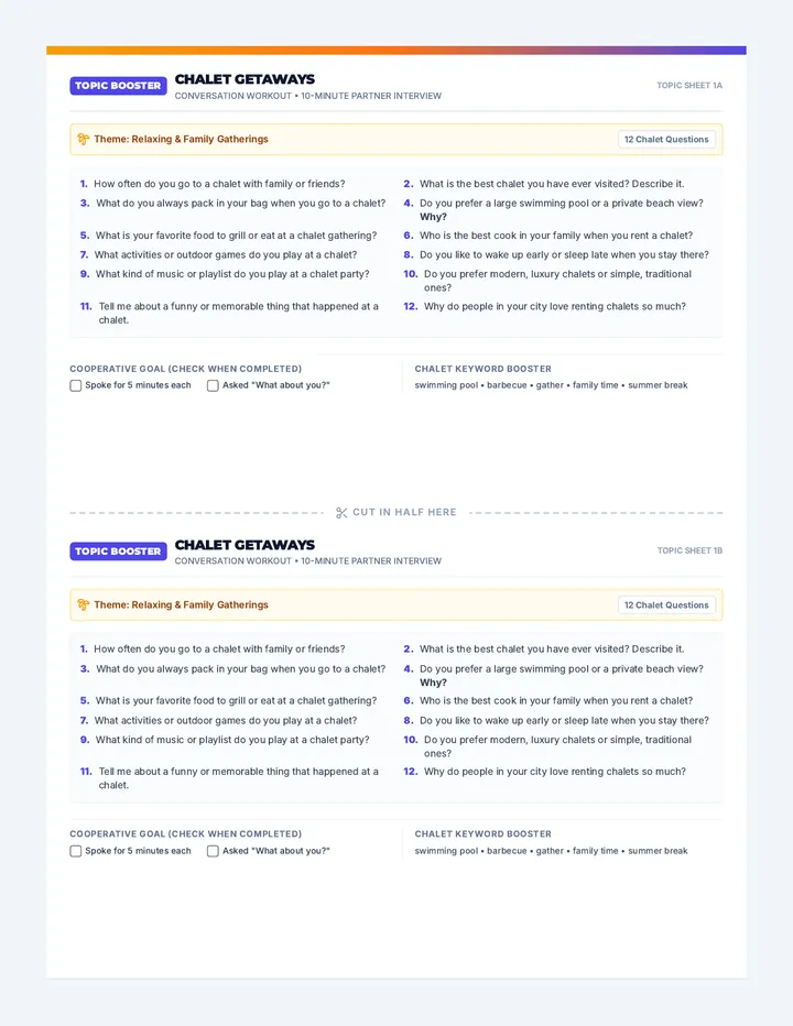 Speaking Gym Topic Boosters Booklet