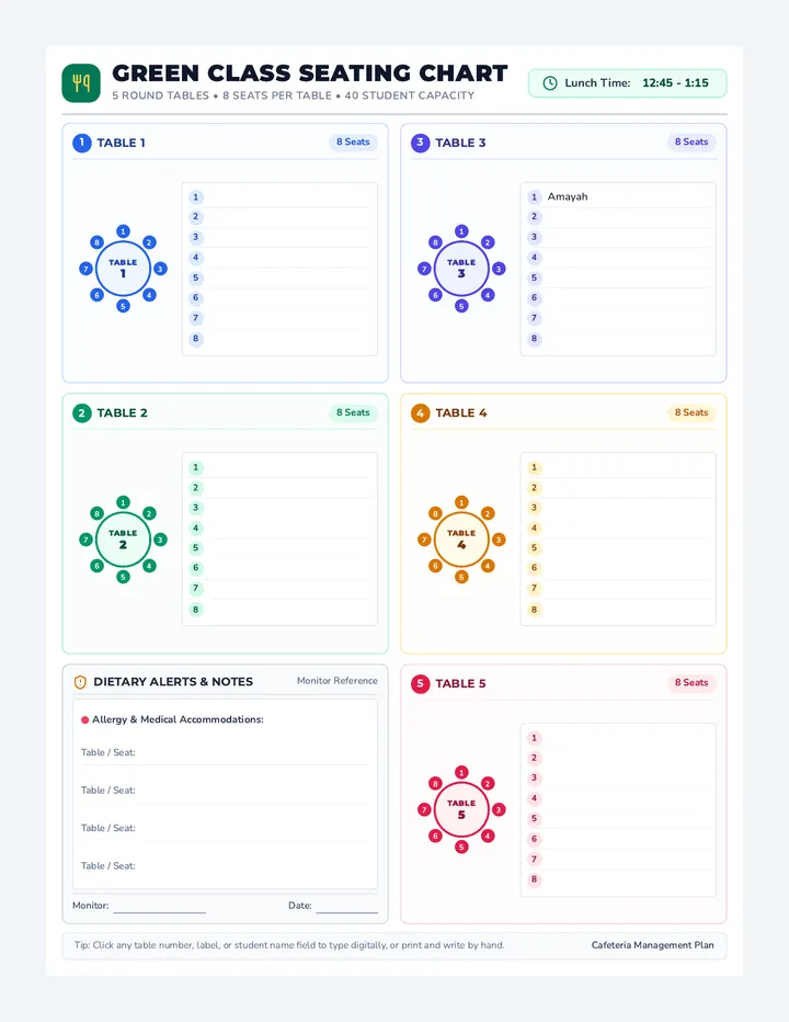 Green Class Seating Chart