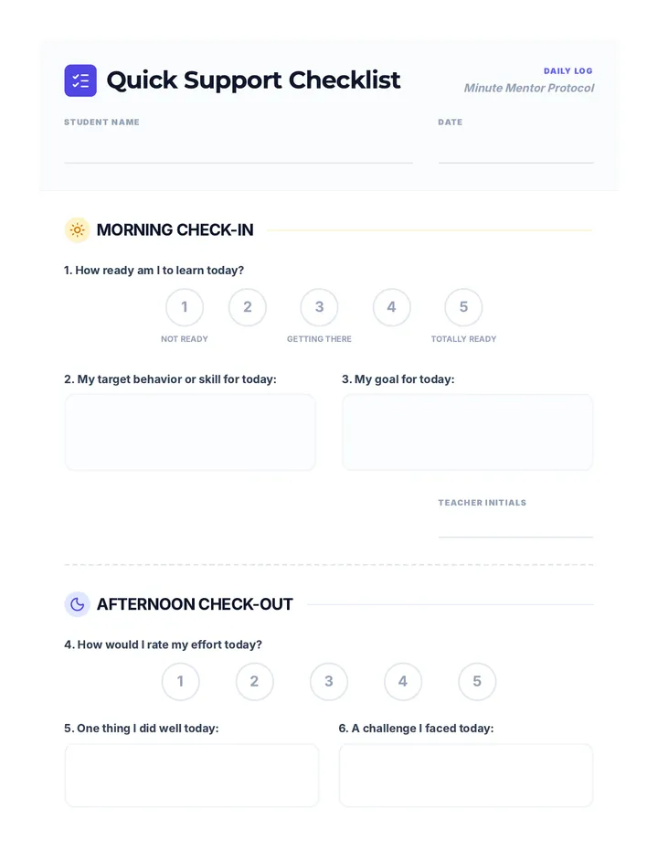 Quick Support Checklist Worksheet