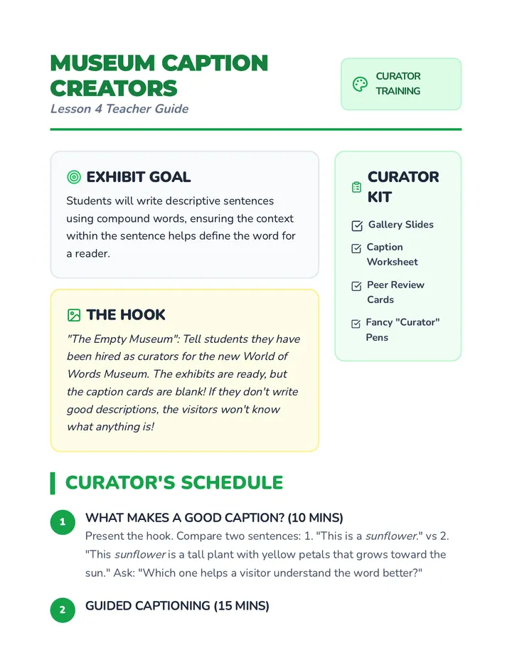 Descriptive Sentence Teacher Guide