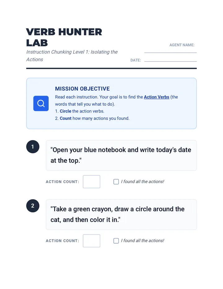 Verb Hunter Lab Worksheet