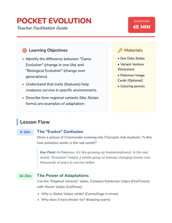 Pocket Evolution Teacher Guide