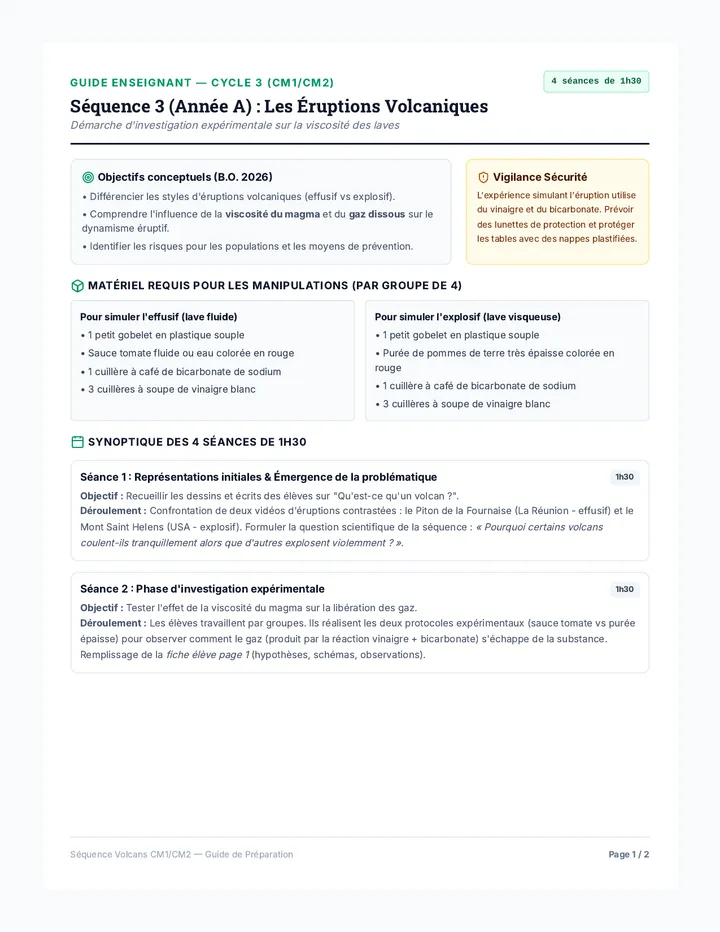 Guide Enseignant Séquence Volcans