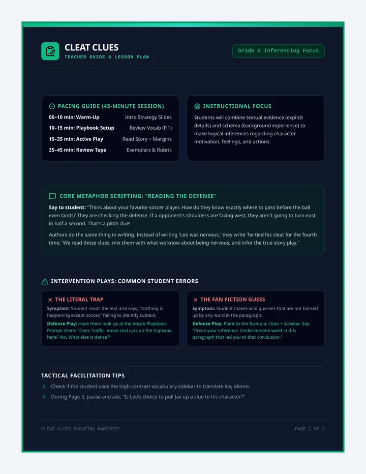 Cleat Clues Teacher Guide