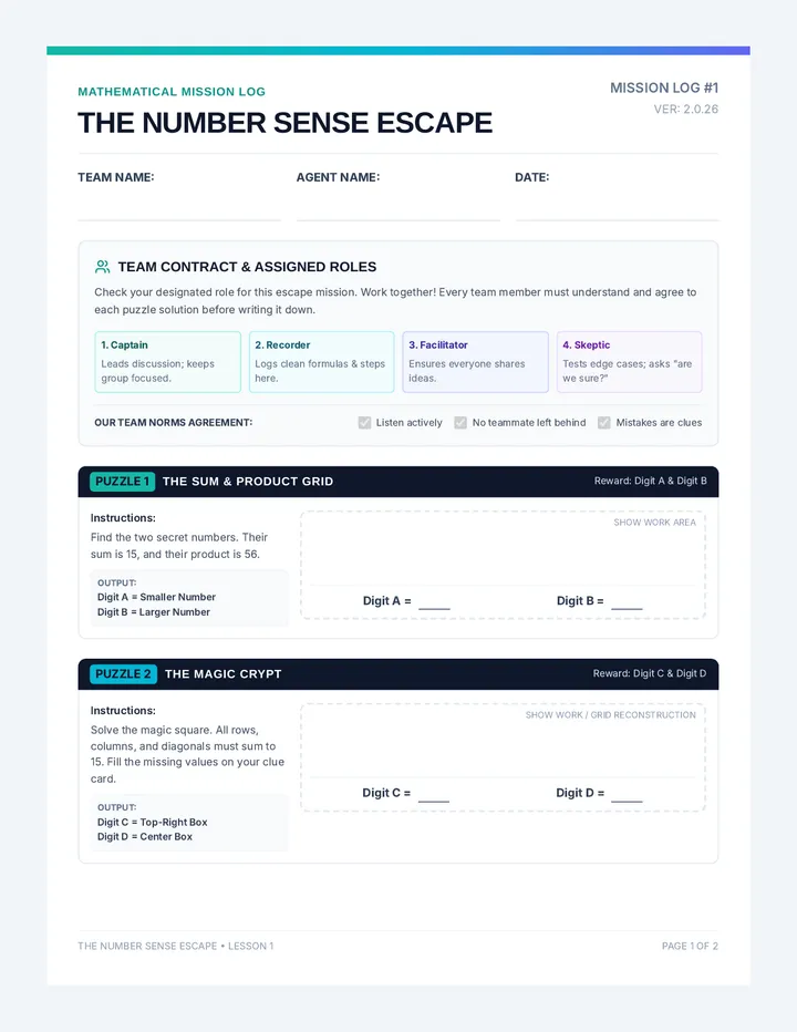 Escape Log Worksheet