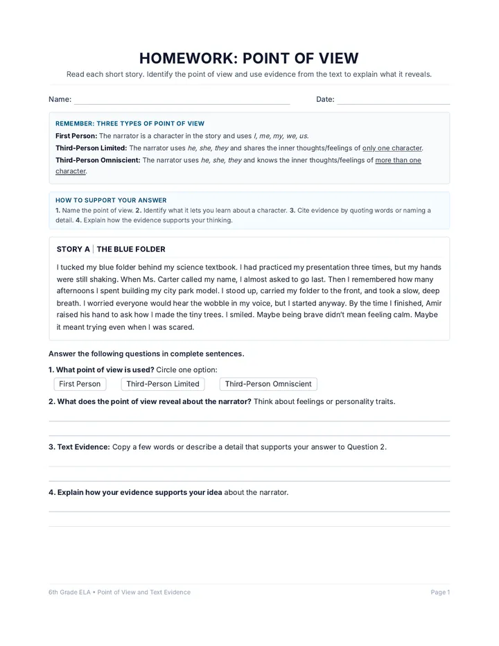 Point of View Worksheet
