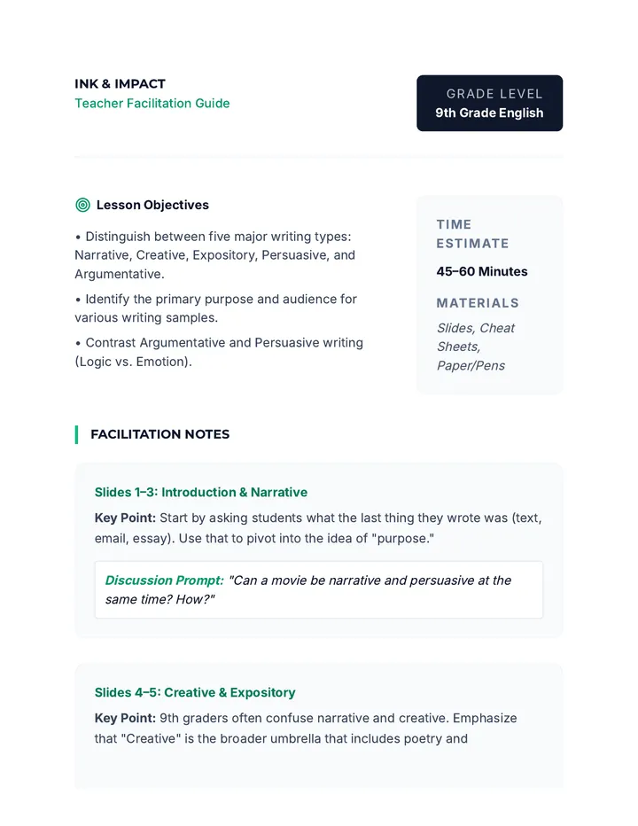 Ink and Impact Teacher Guide