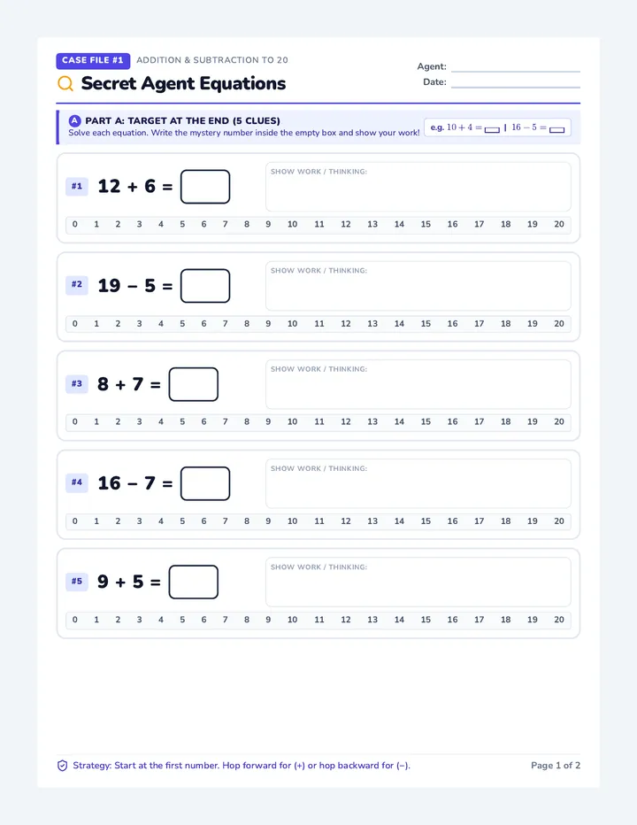 Secret Agent Equations Worksheet