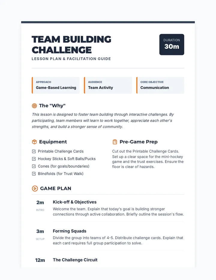 Team Building Challenge Facilitation Guide