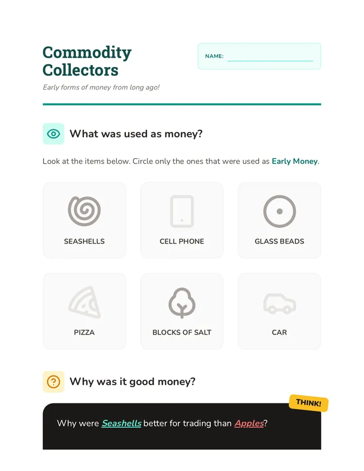 Commodity Collectors Worksheet