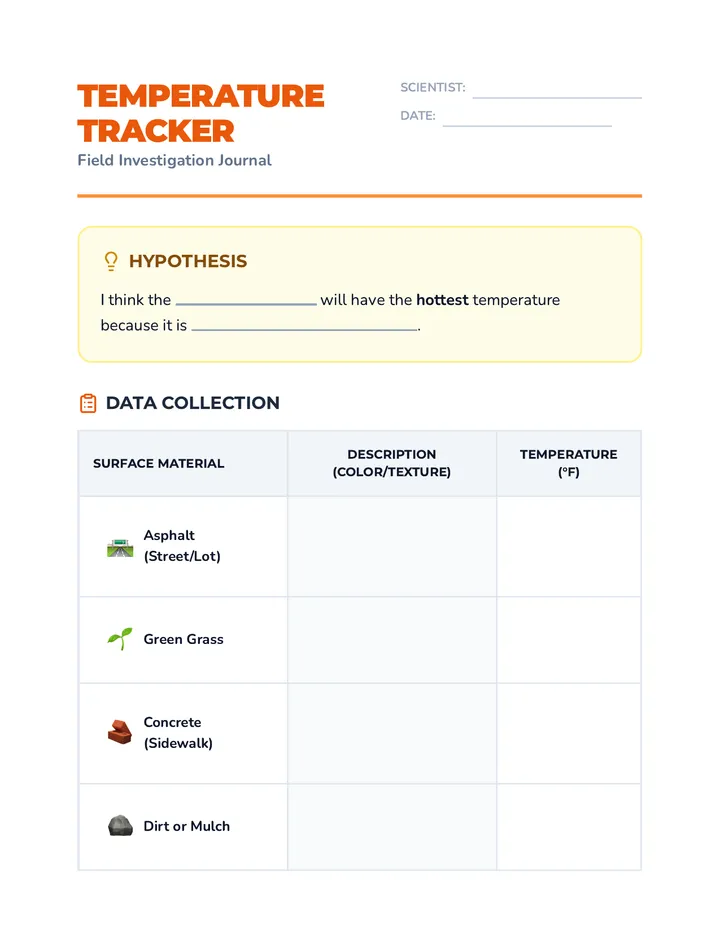 Temperature Tracker Worksheet