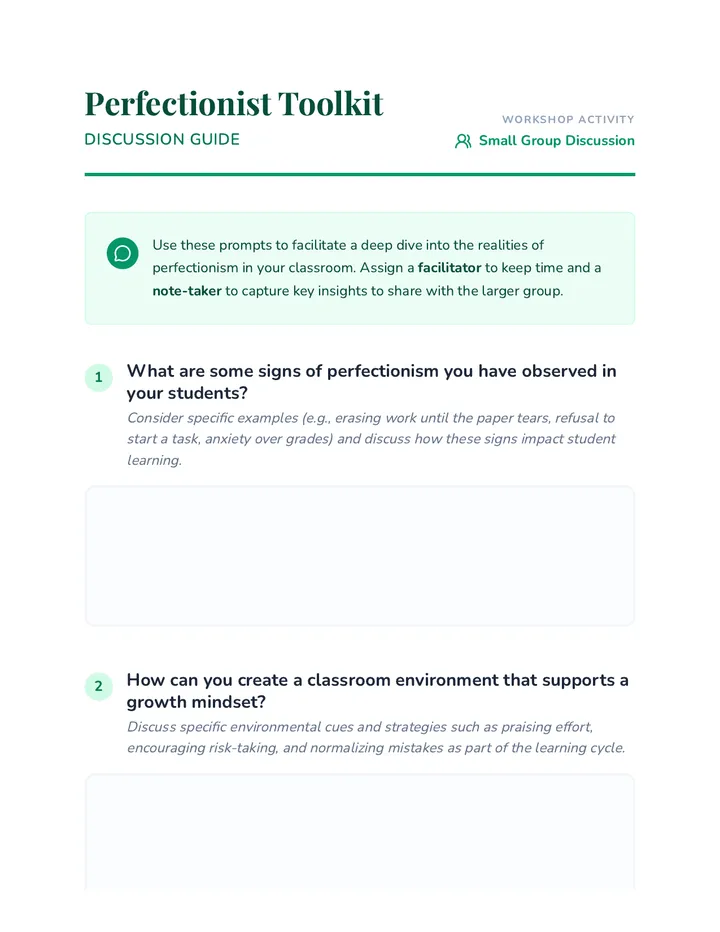 Perfectionist Toolkit Discussion Guide