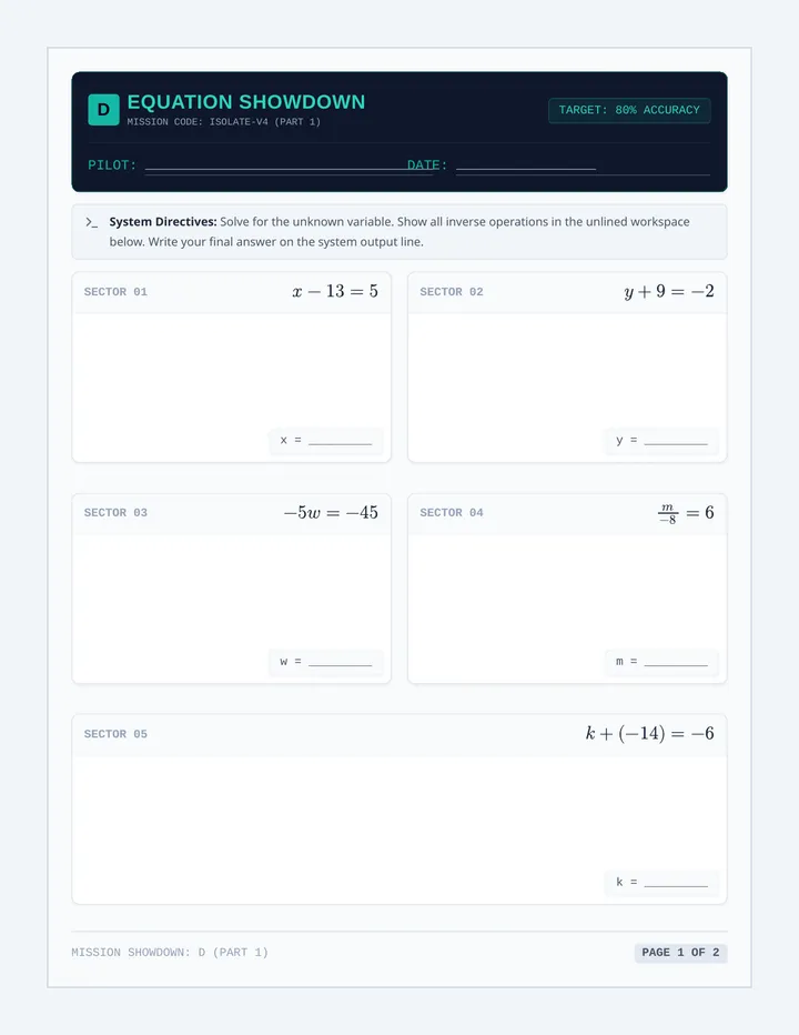 Equation Showdown Worksheet D