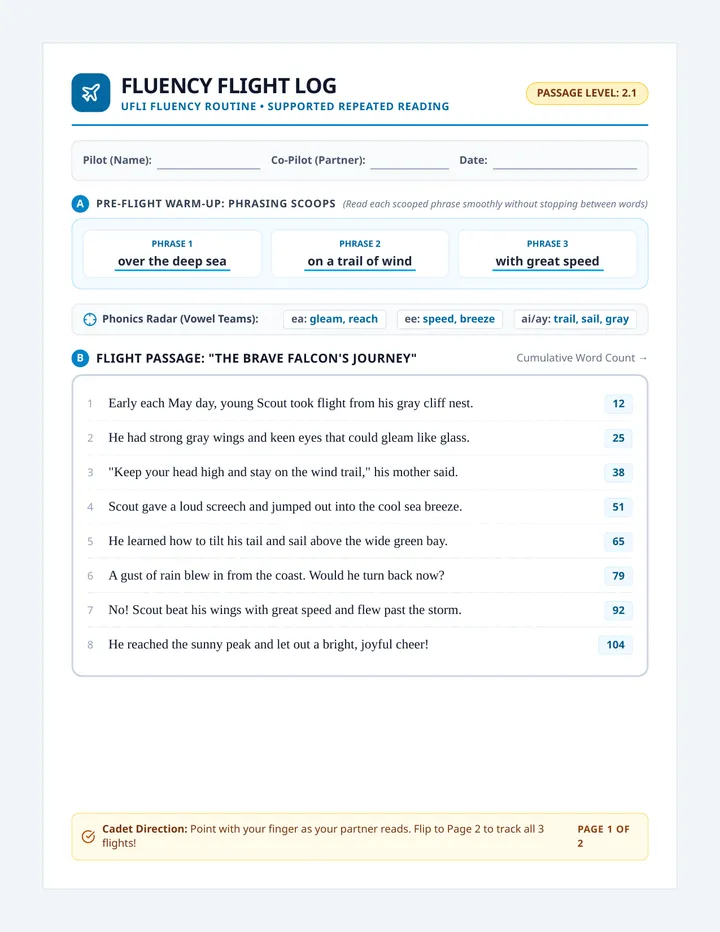 Fluency Flight Practice Worksheet