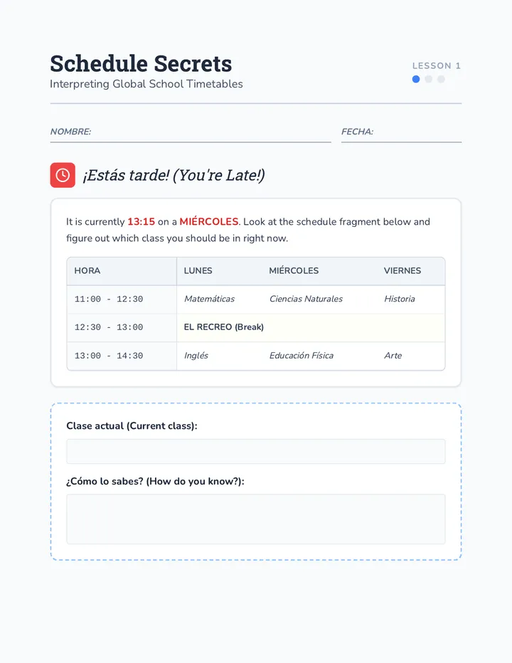 Timetable Tracker Worksheet