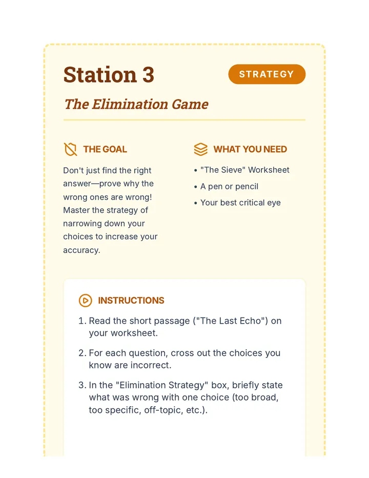Process of Elimination Task Card