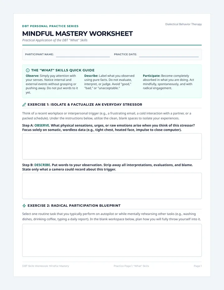 Mindful Mastery Practice Sheet