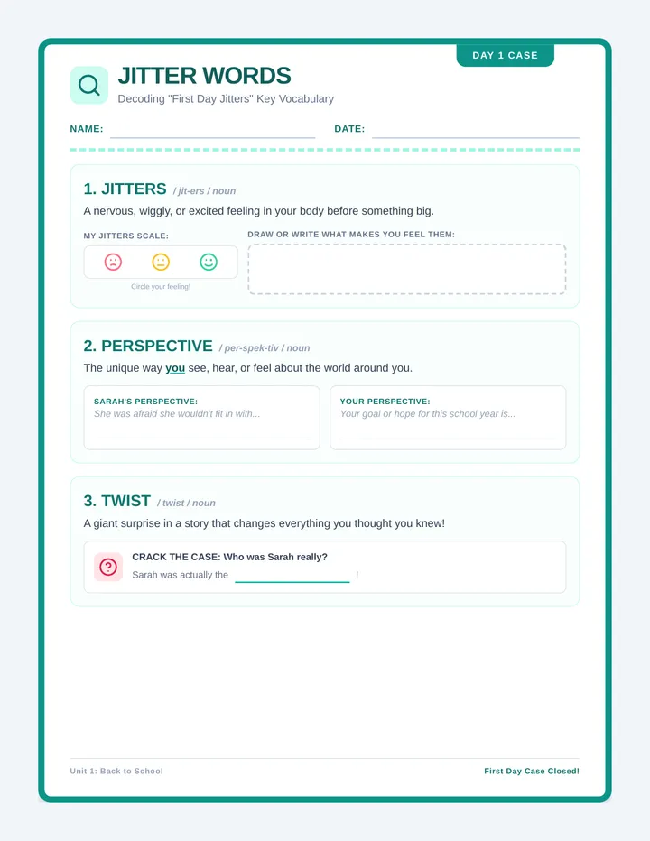Jitter Words Worksheet