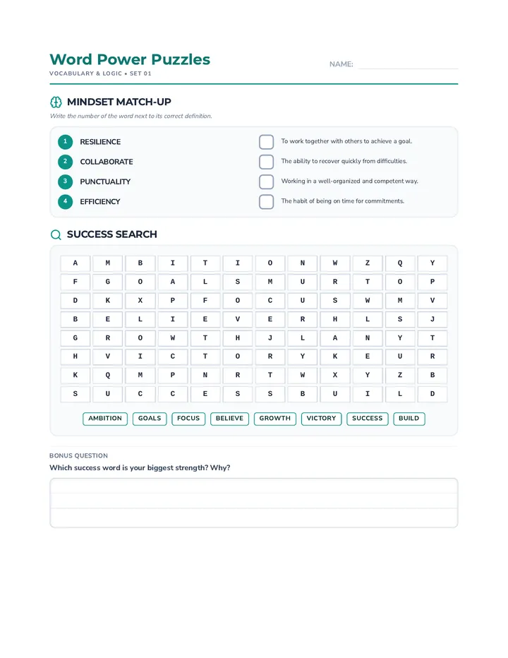 Word Power Puzzles Worksheet
