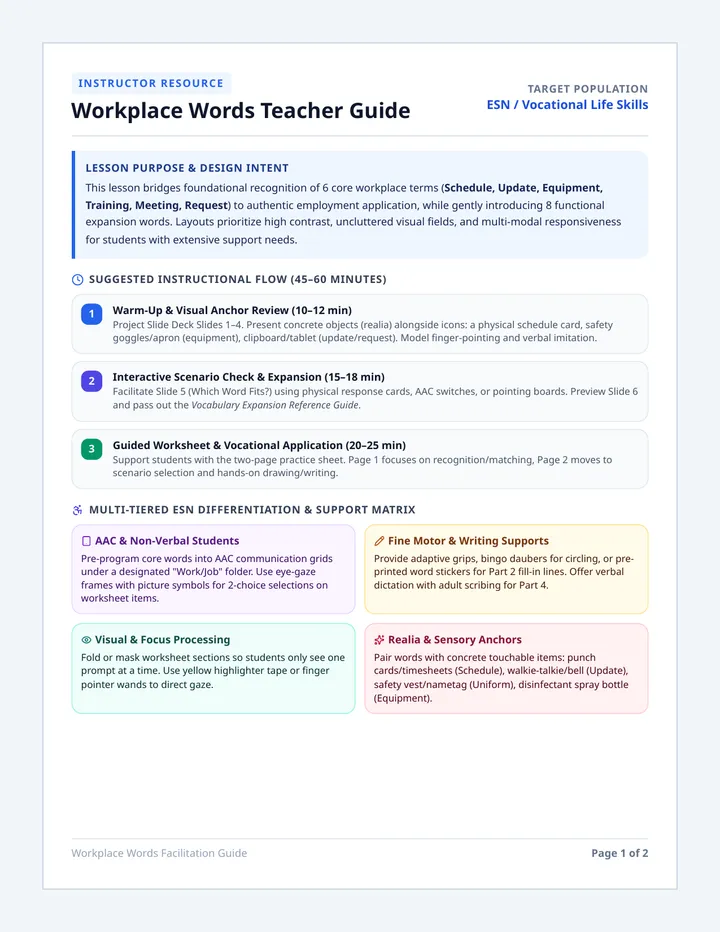 Workplace Words Teacher Guide