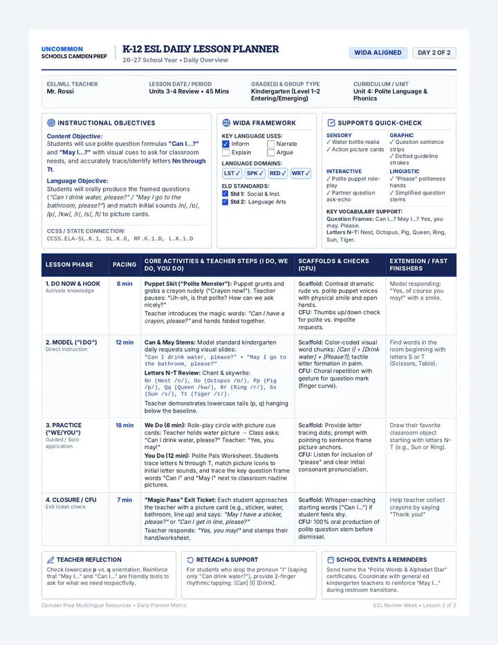 Camden Prep Day Two Planner
