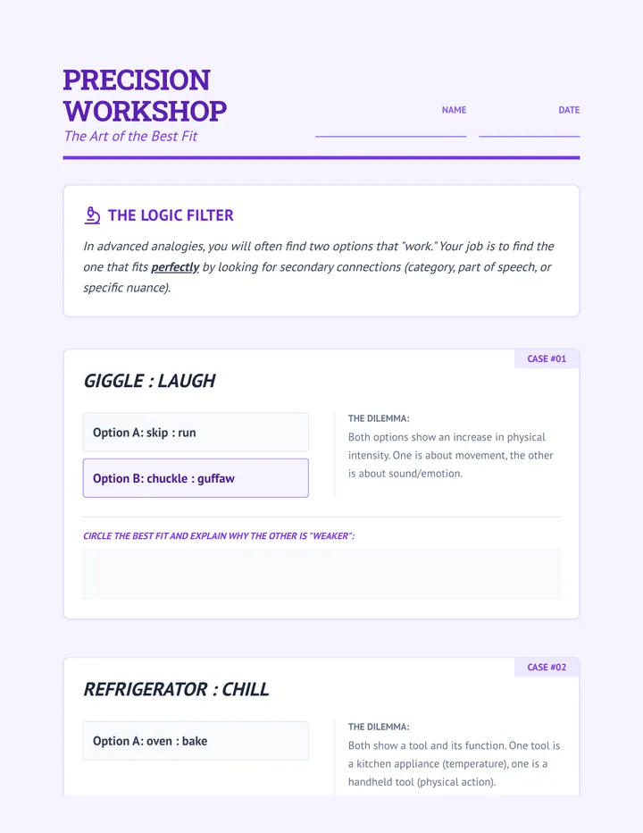 Precision Workshop Worksheet