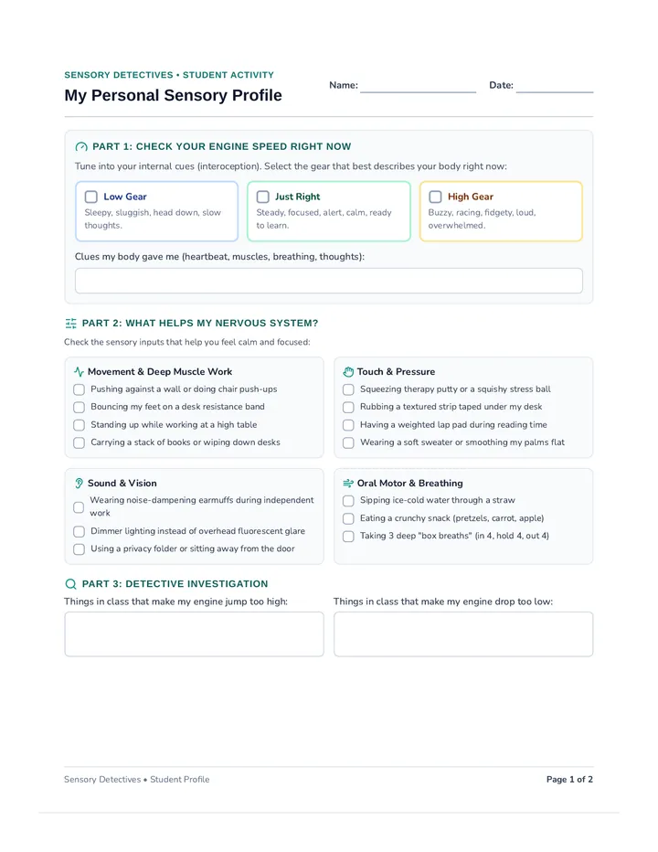 Sensory Toolkit Worksheet