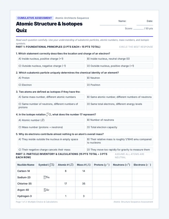 Atomic Structure Quiz