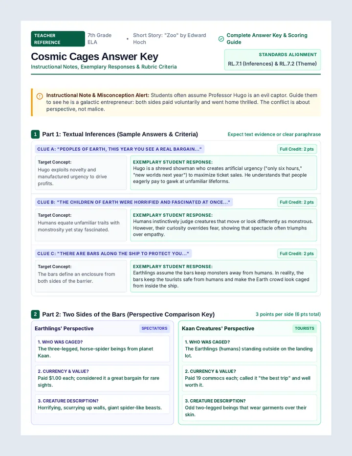 Cosmic Cages Answer Key
