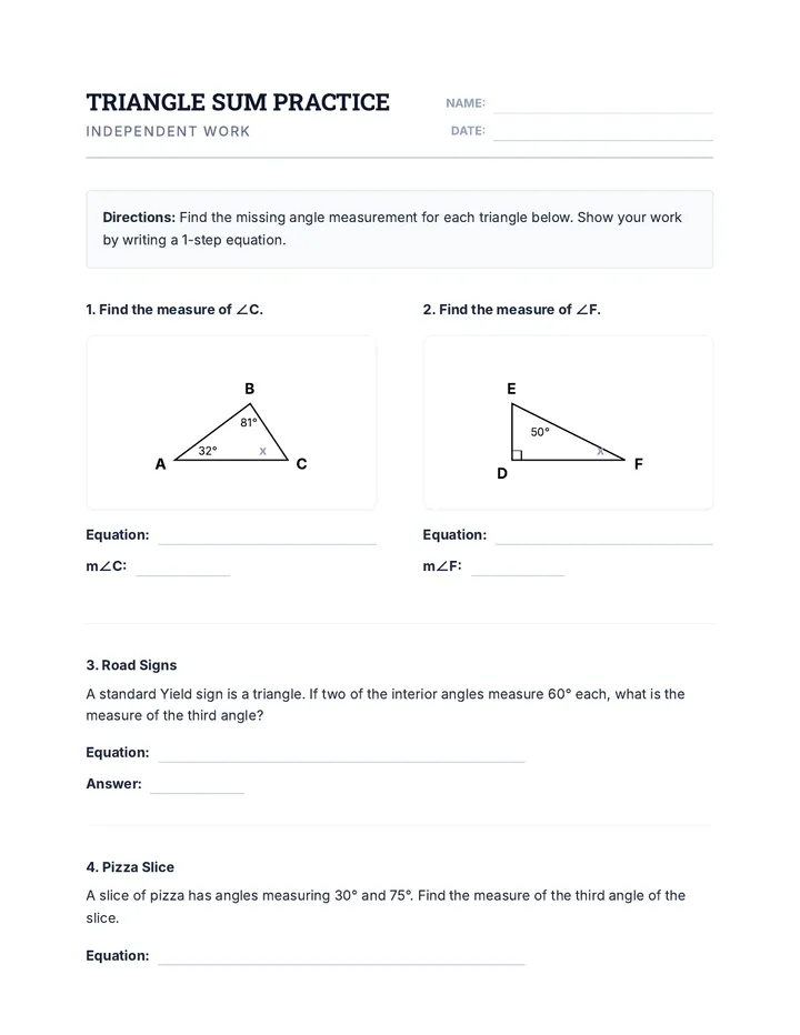Triangle Sum Practice Packet