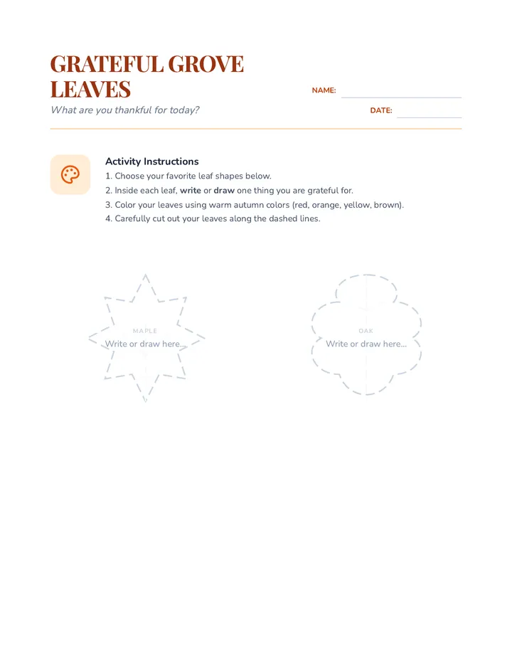 Gratitude Leaves Sheet