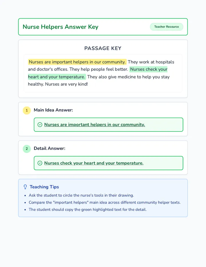 Nurse Helpers Answer Key