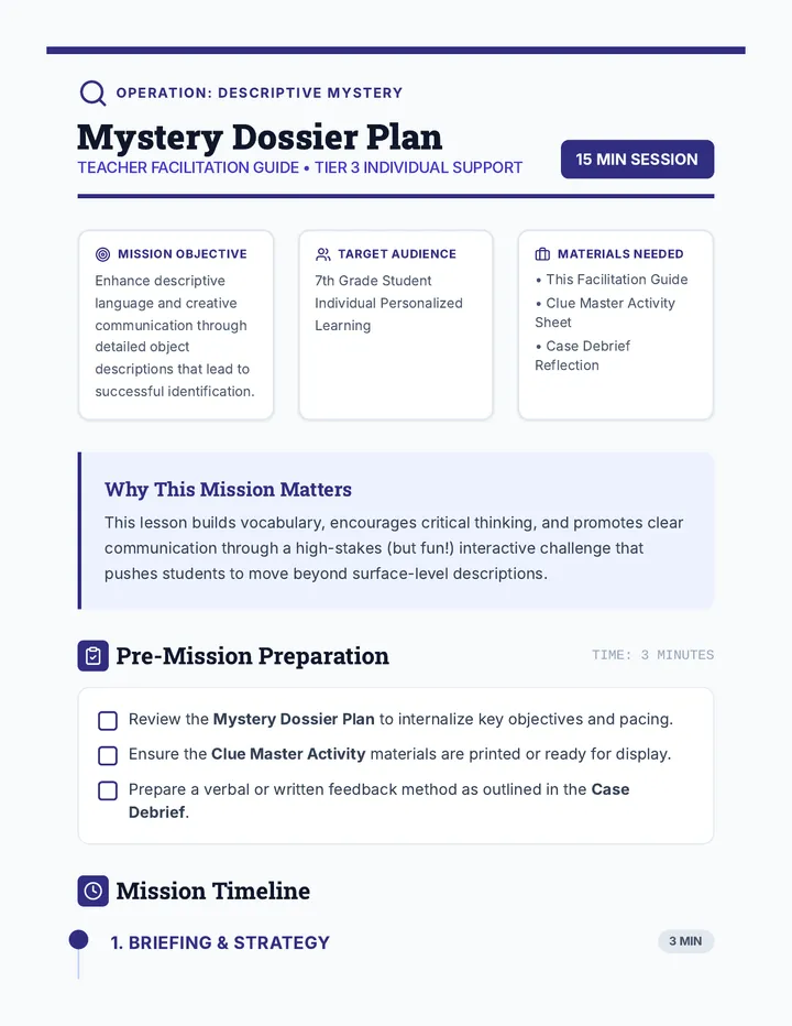 Mystery Dossier Plan Teacher Guide