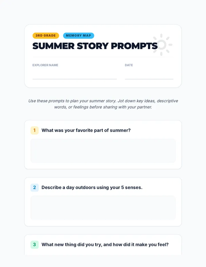 Summer Story Prompts Worksheet